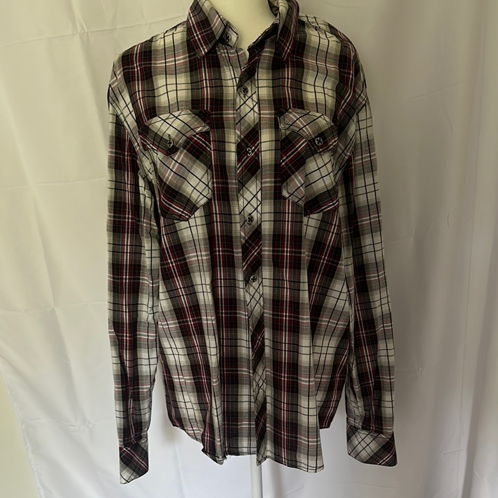 Affliction Checkered Button-Down Shirt - Black, White, Red
